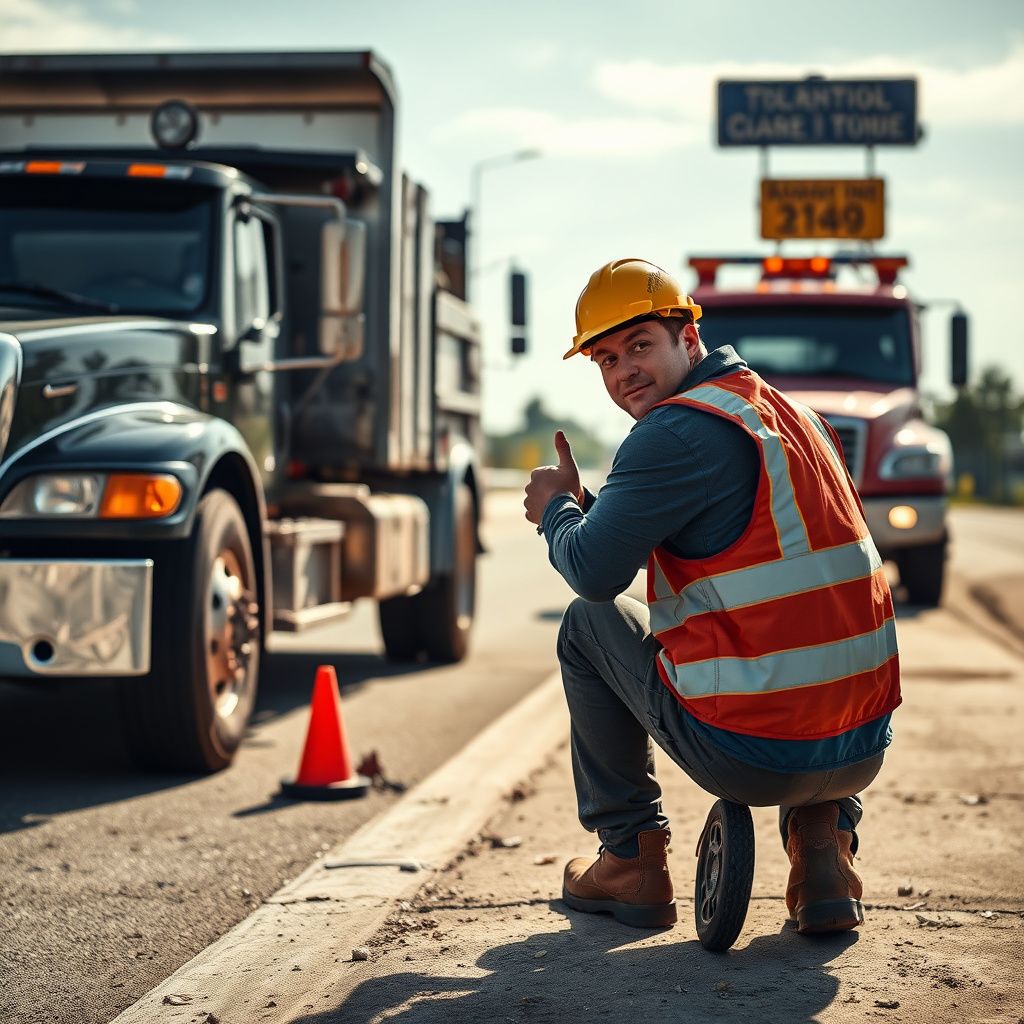 A Ashwood Towing professional jump-starting a car battery on a residential street in Gladstone, Missouri, with a friendly and reassuring demeanor.